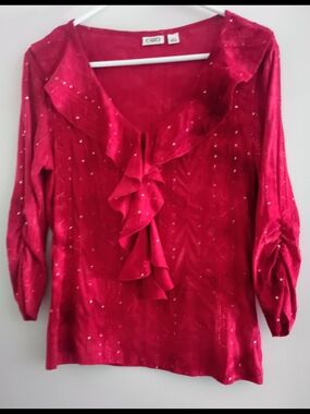 Cato Orange/Red  Ruffle Sequin Blouse